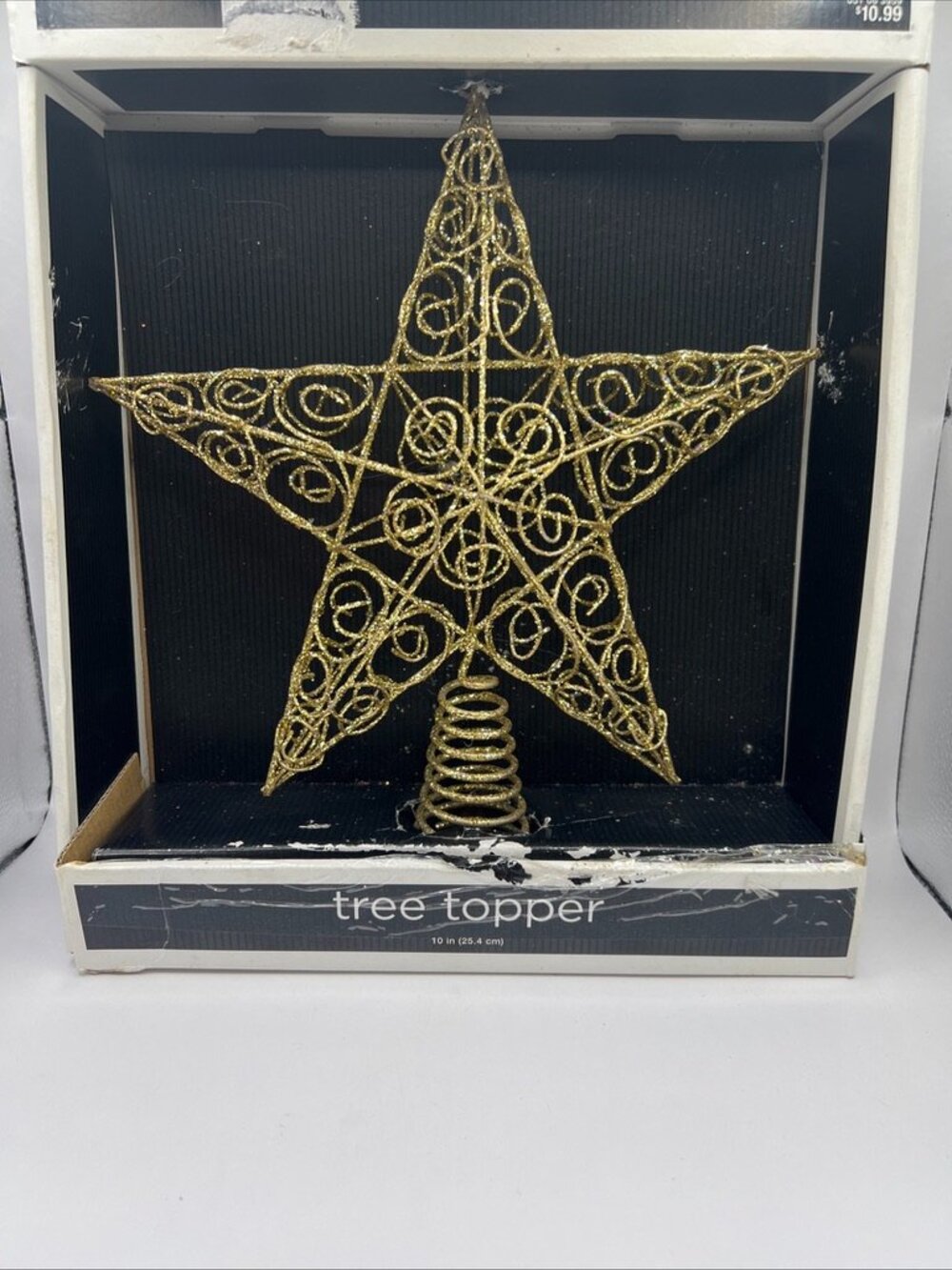 2010 Target Gold with Glitter Metal Star Christmas Tree Topper 10 In